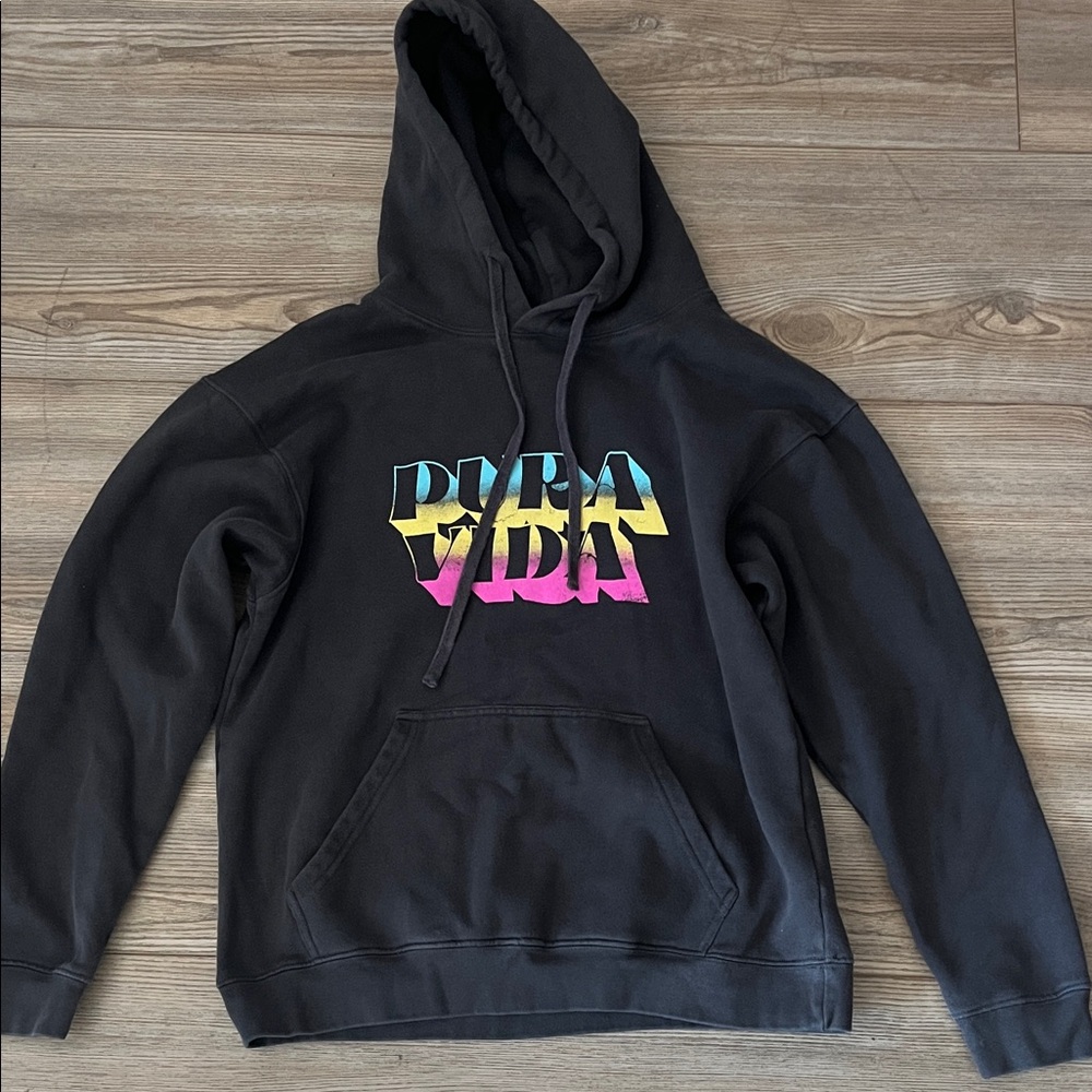 Pura Vida Black Hoodie with Vibrant Logo